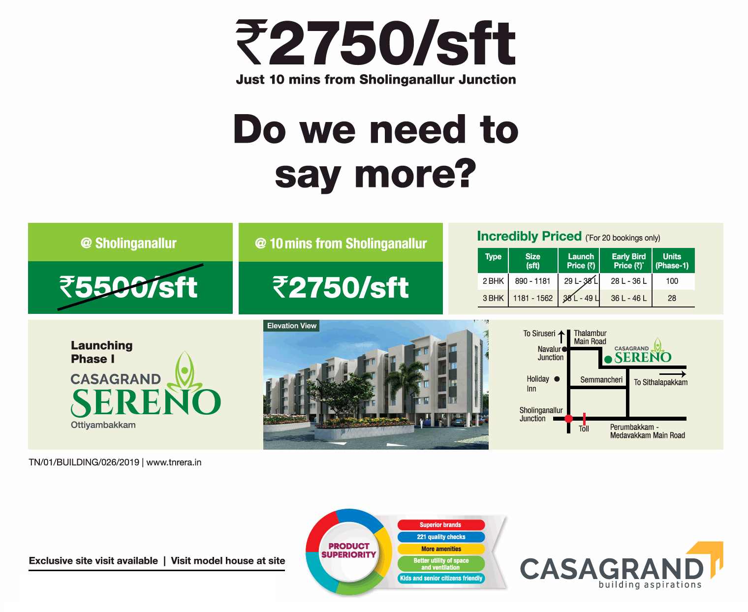 Book luxury apartments @ Rs 2750 per sqft at Casagrand Sereno in Chennai